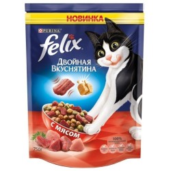 Сухой корм, Felix (Феликс) 750 г Двойная вкуснятина мясо для кошек