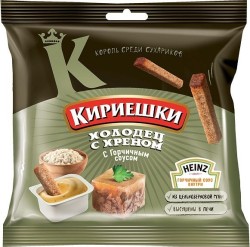 Сухарики, Кириешки 60 г + 25 г с горчичным соусом Heinz холодец с хреном