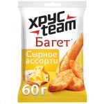 Сухарики, ХрусTeam 60 г Багет воздушные сырное ассорти пакет